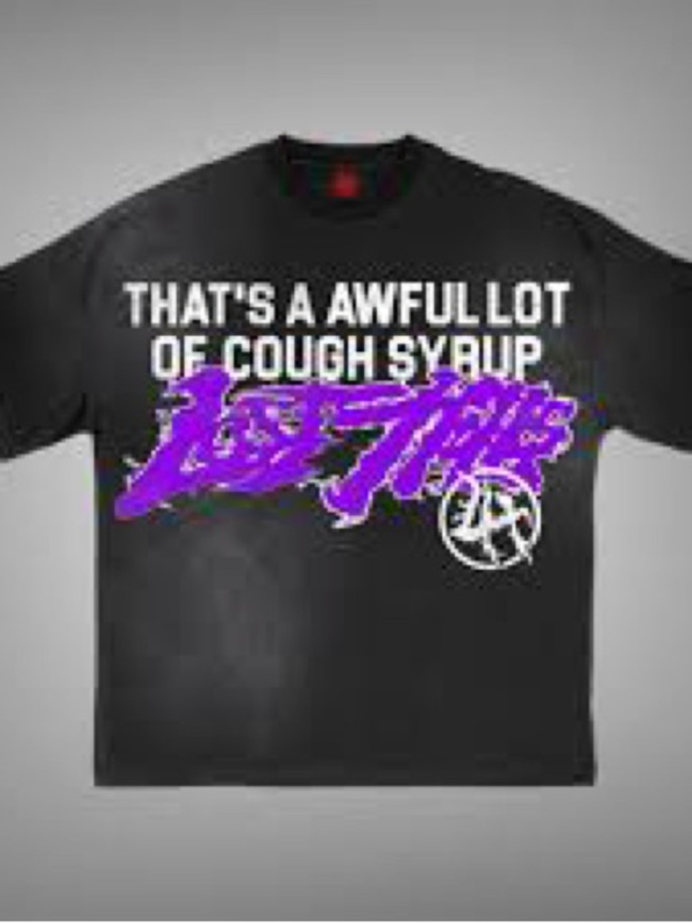 Lost Hills x Cough Syrup Black Graphic Tee with Purple 'Lose Those' Design